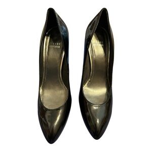 Stuart Weitzman‎ Black Patent Leather Wedge Heels Rhinestone Detail
